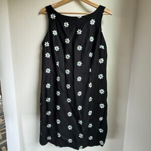 R&K Originals Petite Black Linen Blend Floral Embroidered Dress 12P